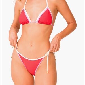 P&Q Pink-Trim Red Bikini Bottom with Tie Sides